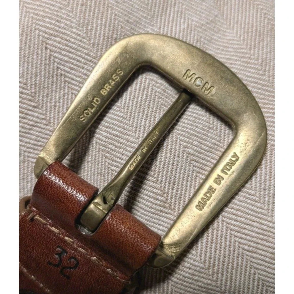 Torino Leather Co. Italian Leather Woven Cord Belt Brass MCM Buckle Mens 32